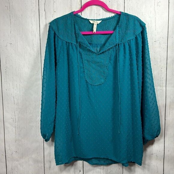 Matilda Jane Charismas Swiss Dot Peasant Boho Sheer Teal Green Top Blouse - Picture 5 of 13